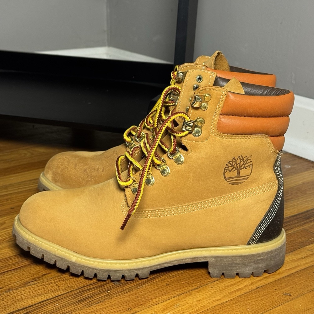 Timberland 640 Below Super Boot Wheat Orange Black Suede Leather Back Mens 9.5